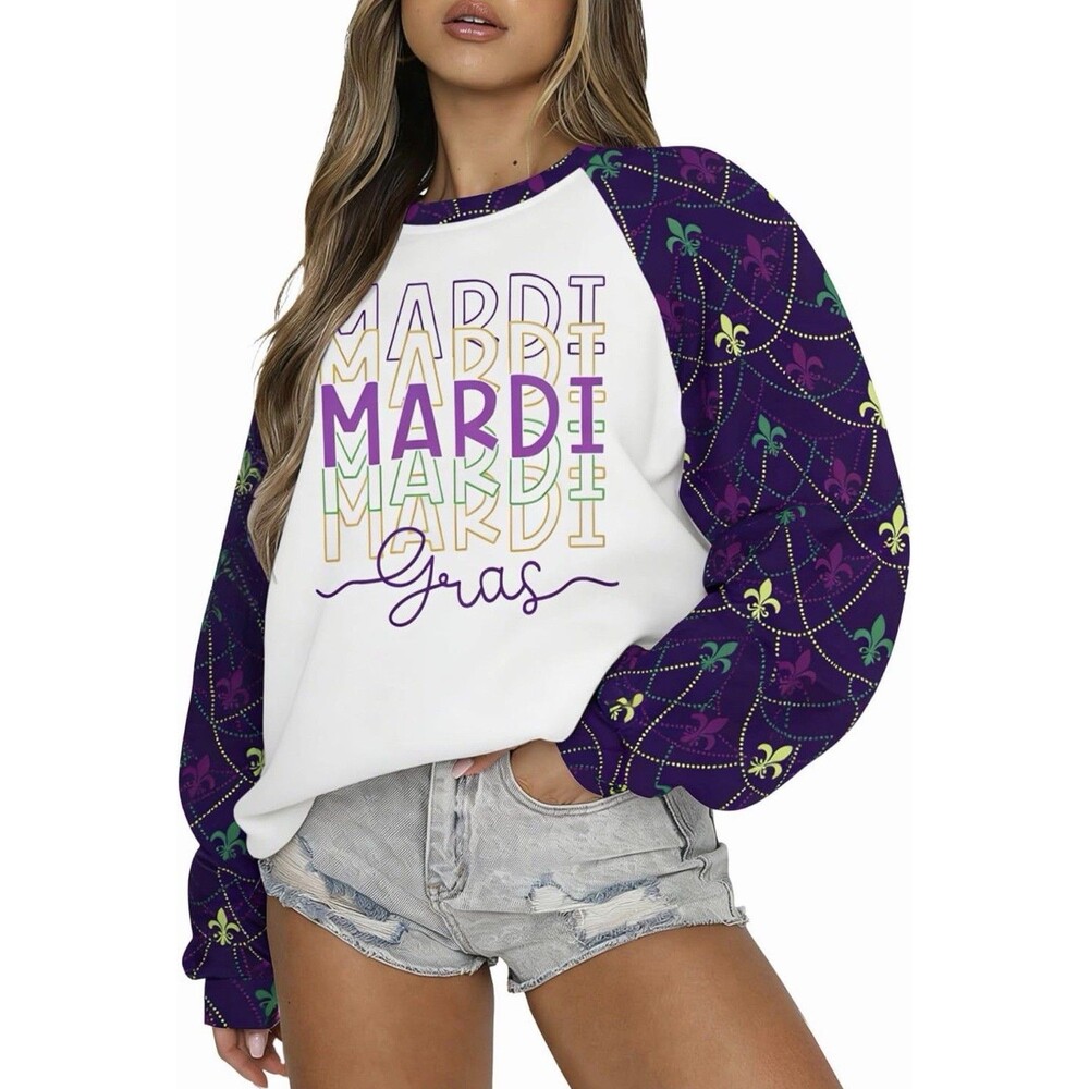 Womens Mardi Gras Sweatshirt Carnival Mask Graphic Sweatshirt Size XL